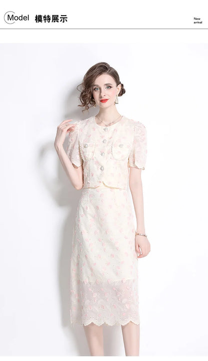 Pearls Embroidery Lace Two Piece Sets