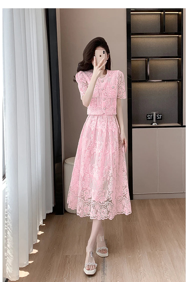 Pearls Embroidery Lace Two Piece Sets