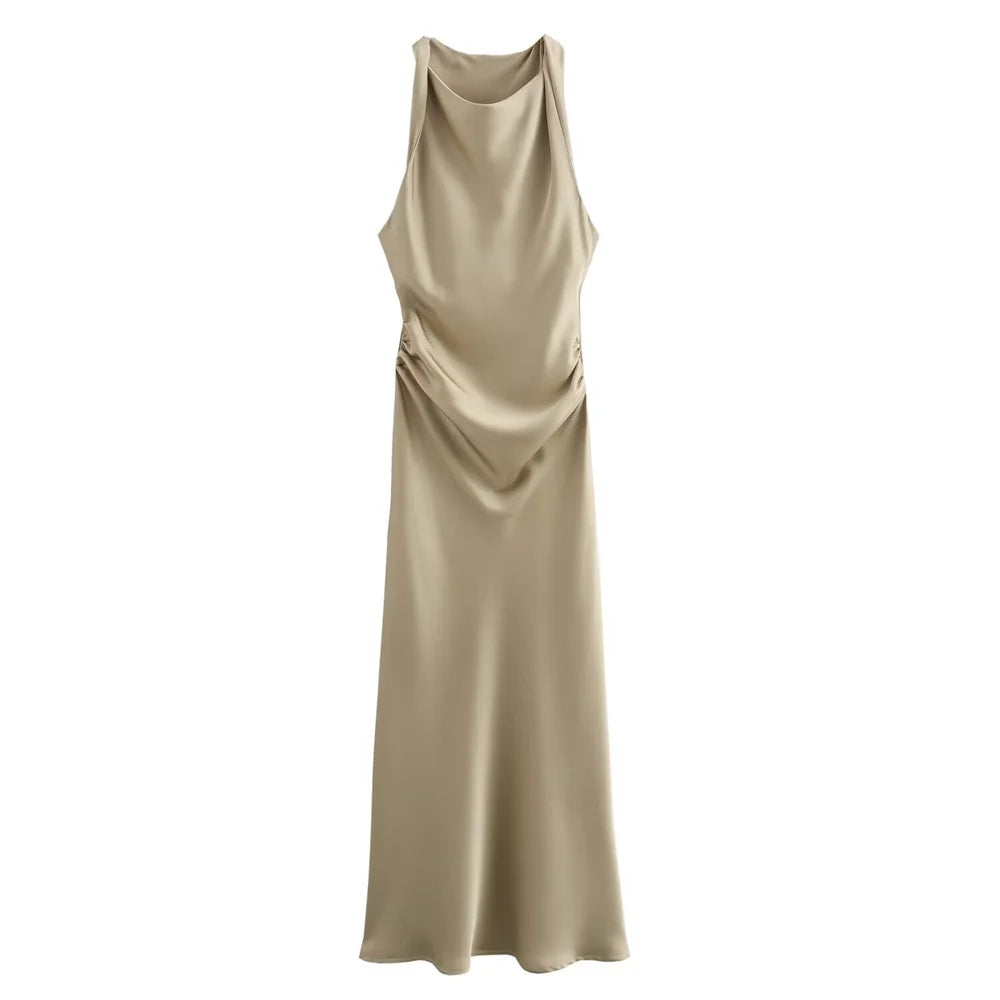 Luxe satin midi dress for women
