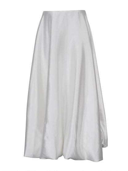 Smooth satin fabric ankle-length skirt.
