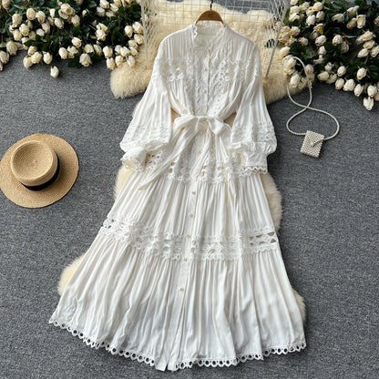 Elegant Hollow Out Hook Flower Lantern Sleeves Dresses