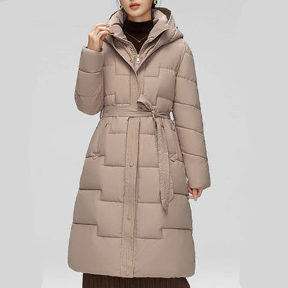 Model showing the full-length sleeves of the Collar Thick Warm Long Outwear.