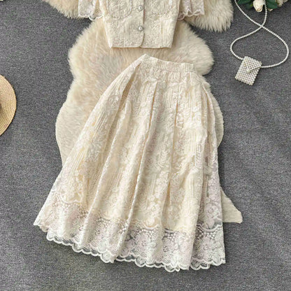 Summer Korean Two-Piece Lace Set