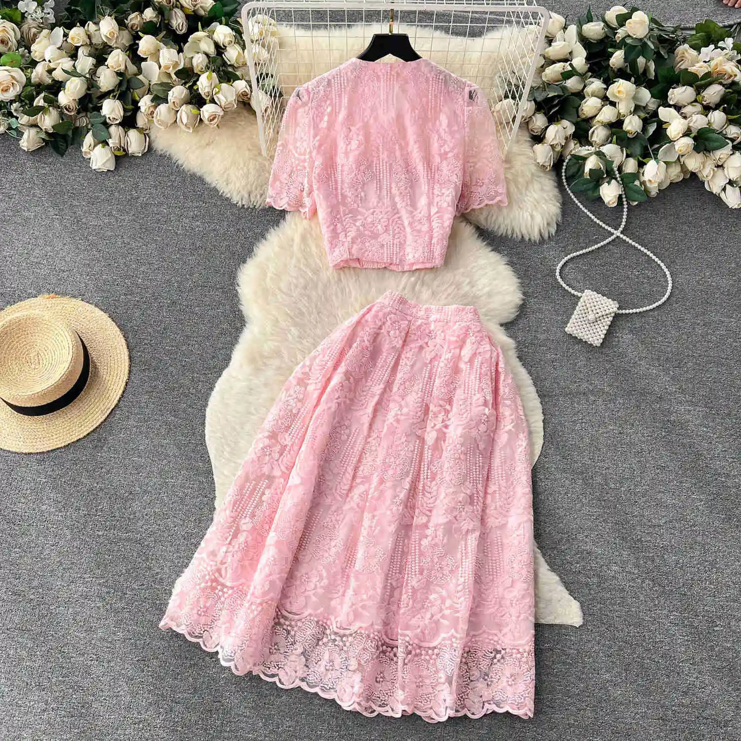 Summer Korean Two-Piece Lace Set