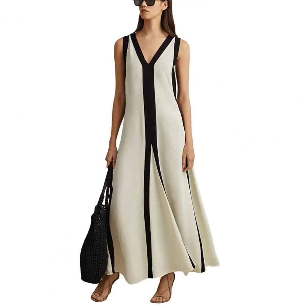 Full-length view of the Elegant V-neck Maxi Dress in a formal setting
