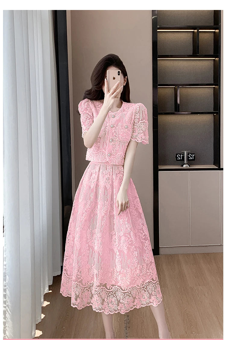 Pearls Embroidery Lace Two Piece Sets