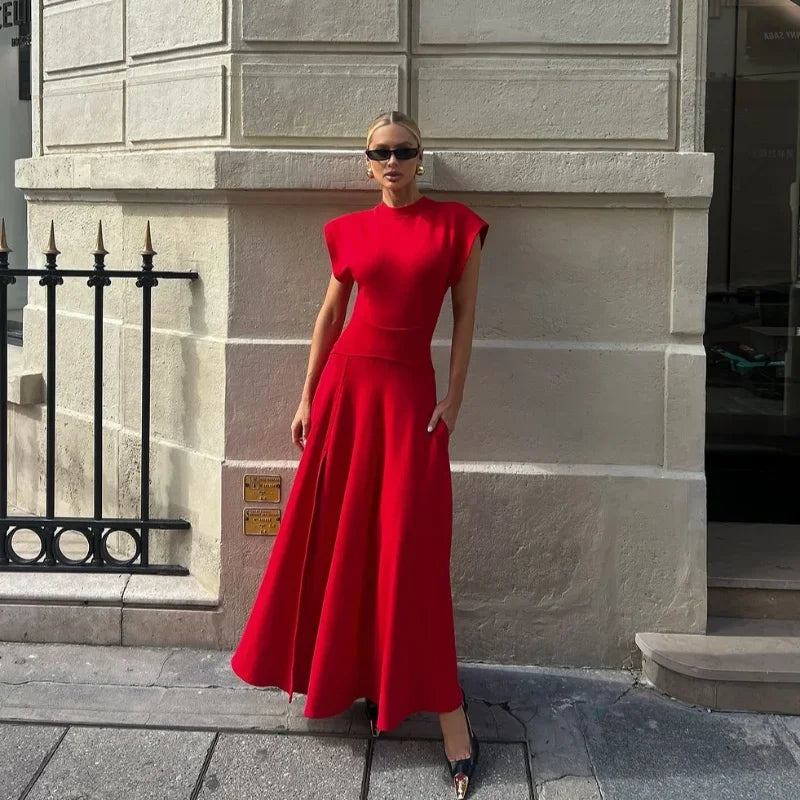 Formal Red Maxi Dress with Classic Fit
