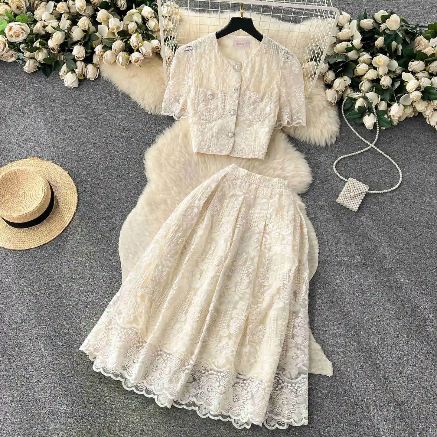 Summer Korean Two-Piece Lace Set
