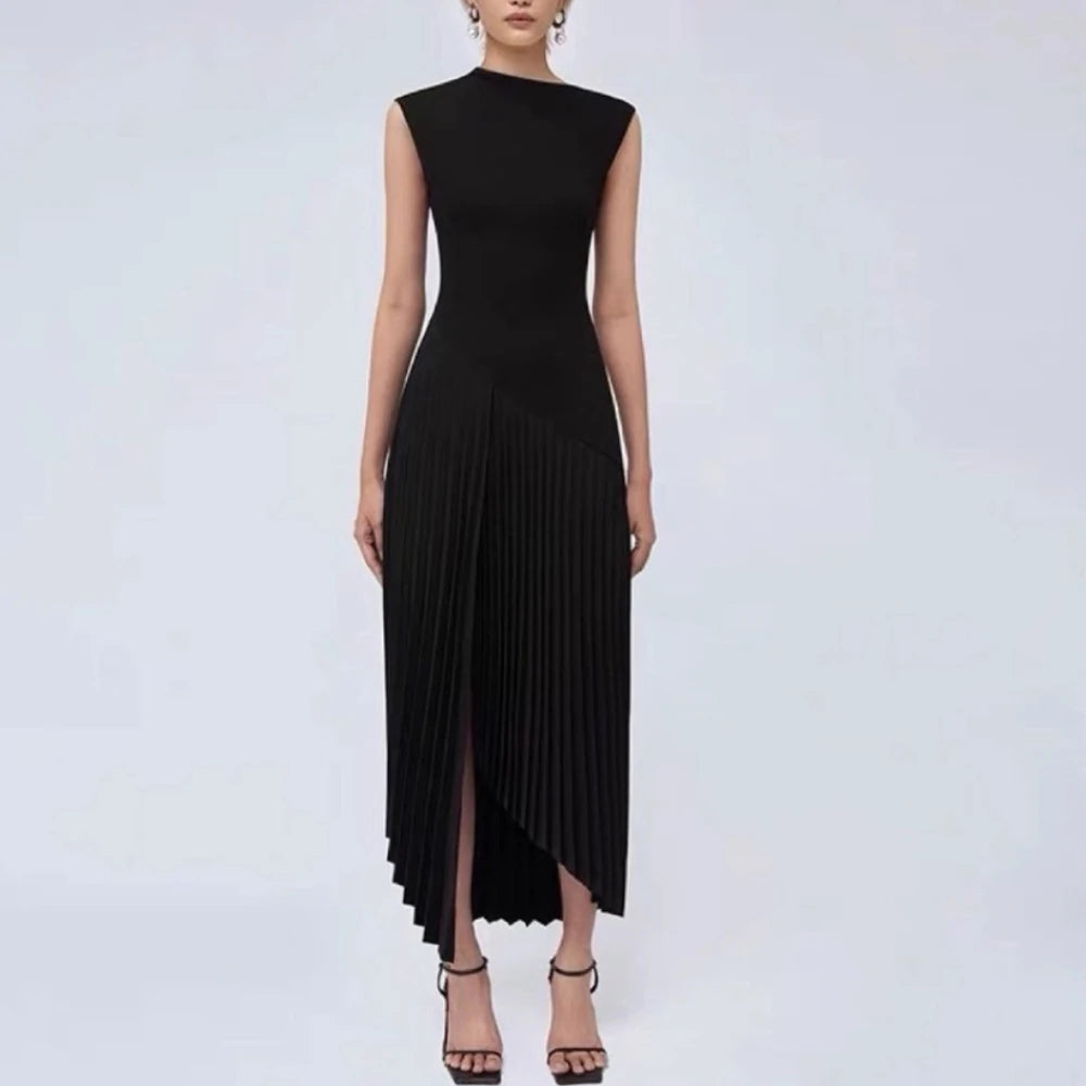 Elegant Diagonal Neck Midi Dresses