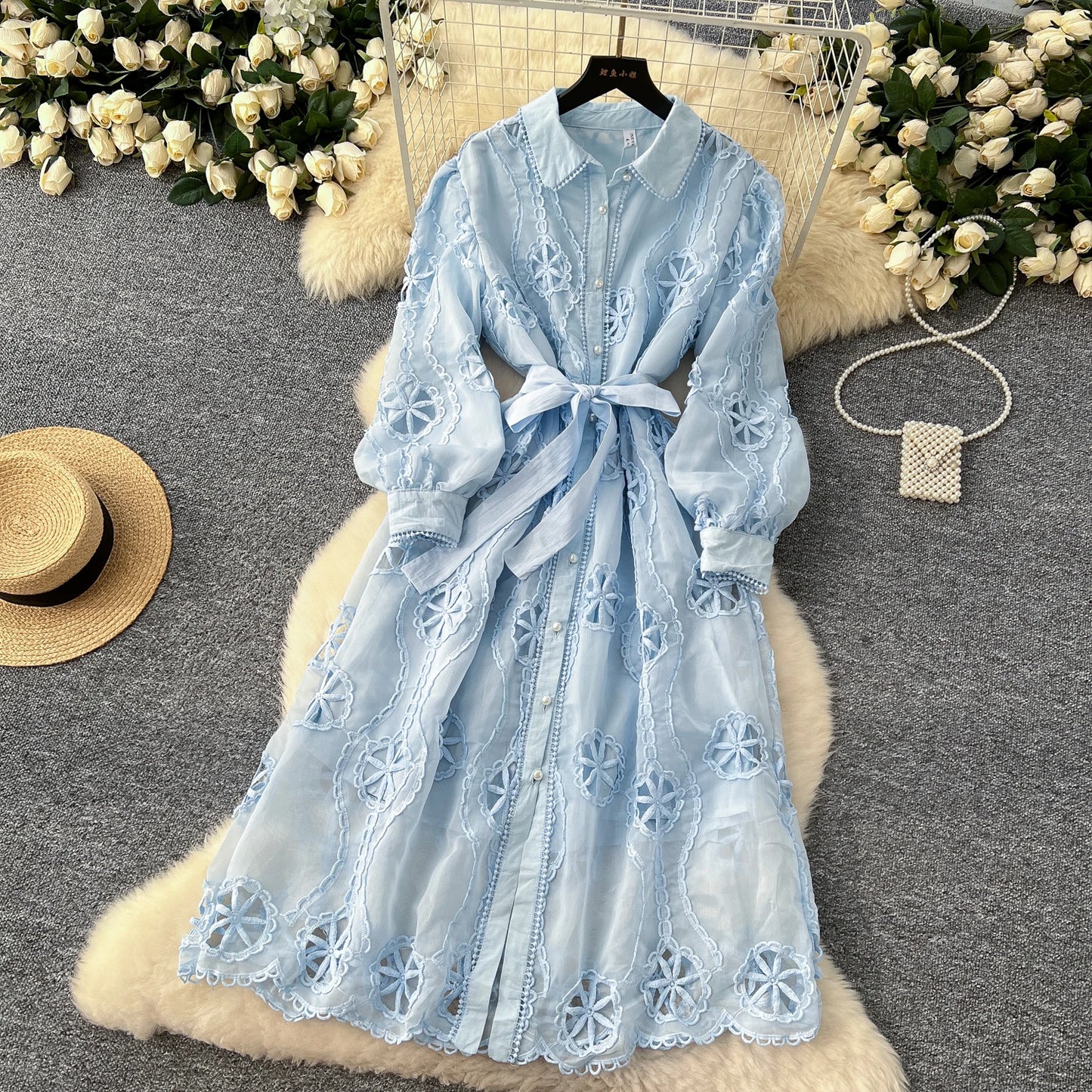 Elegant Embroidery Vintage Lantern Sleeves Dresses