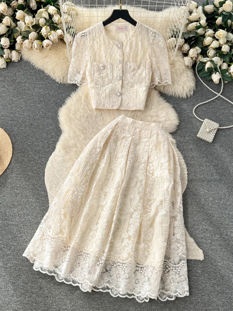 Summer Korean Two-Piece Lace Set