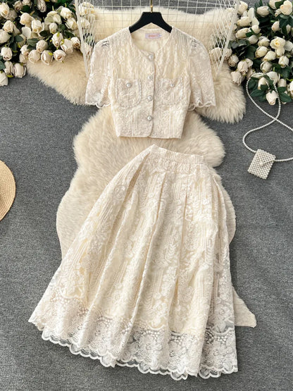 Summer Korean Two-Piece Lace Set
