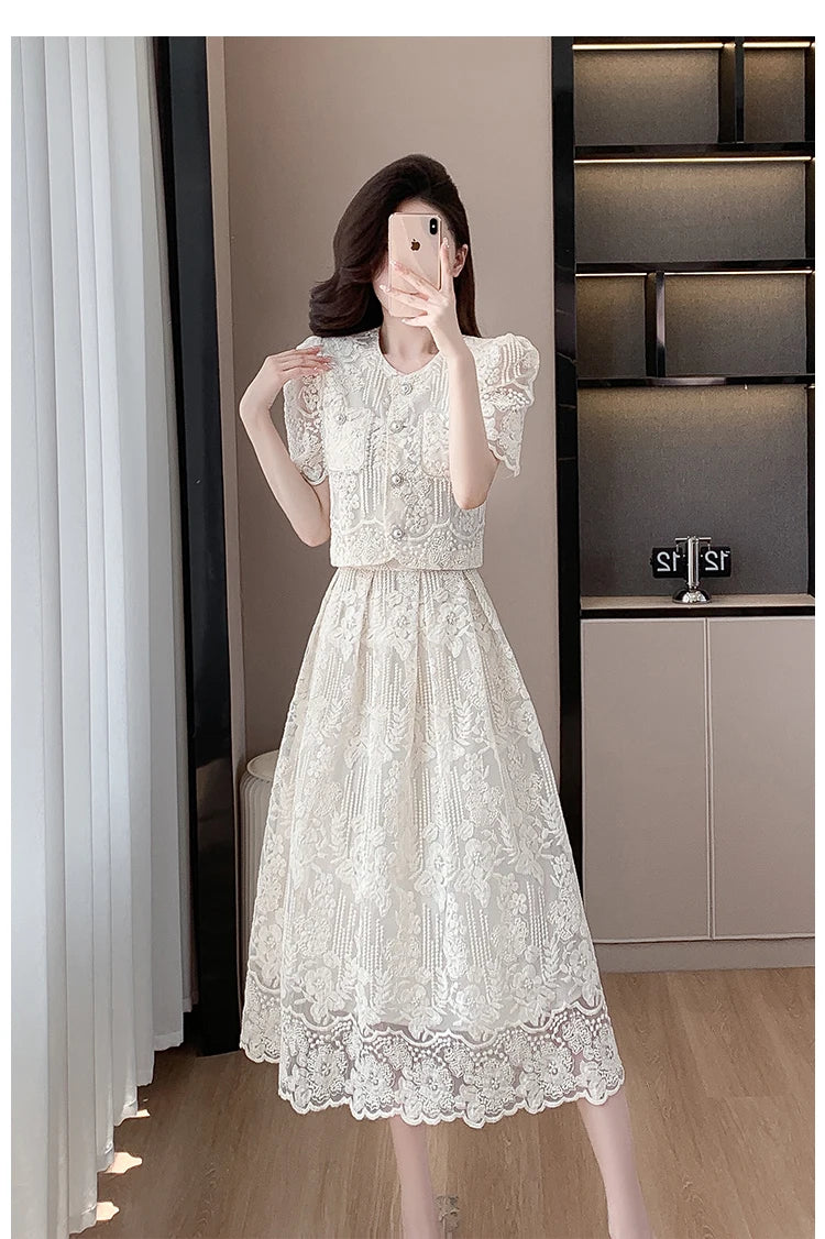 Pearls Embroidery Lace Two Piece Sets