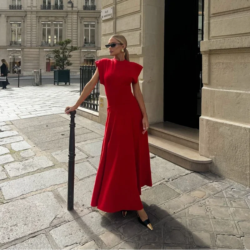 Statement Shoulder Pad Dress in Red
