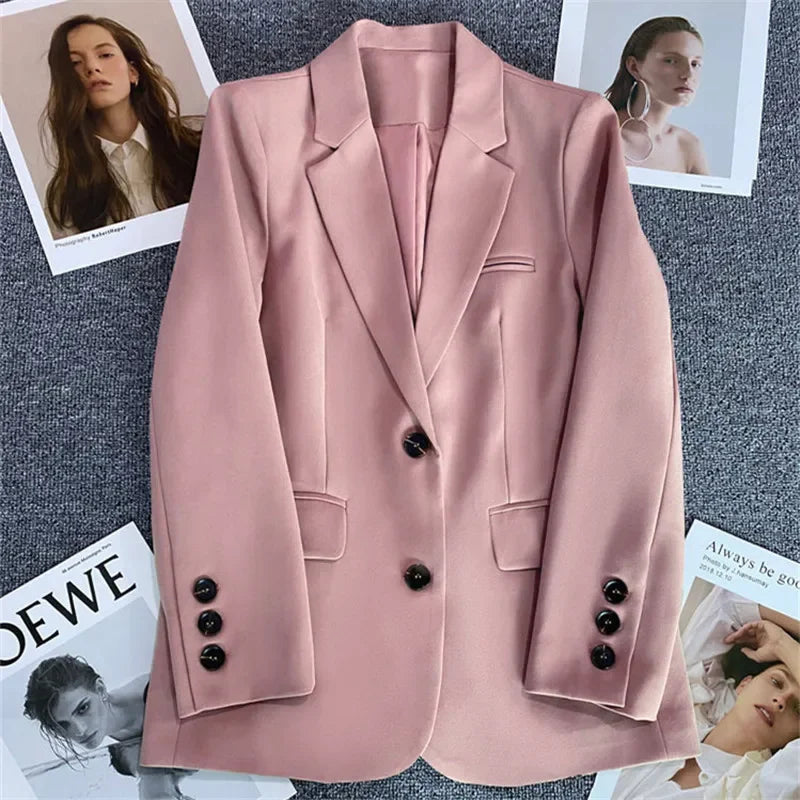 Women's Classic Single Button Blazer Coat Front
