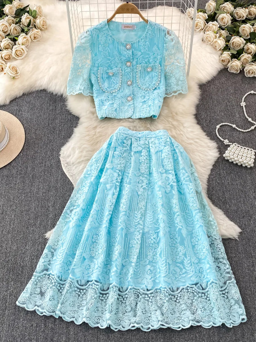 Summer Korean Two-Piece Lace Set