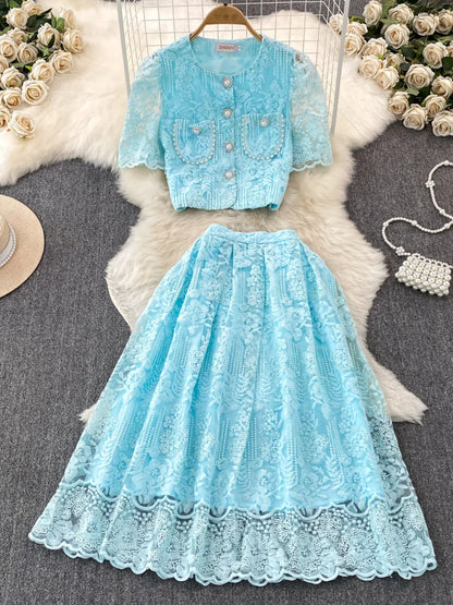 Summer Korean Two-Piece Lace Set
