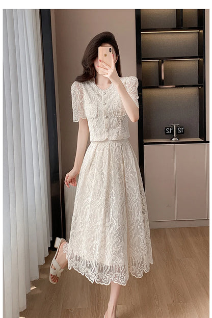 Pearls Embroidery Lace Two Piece Sets