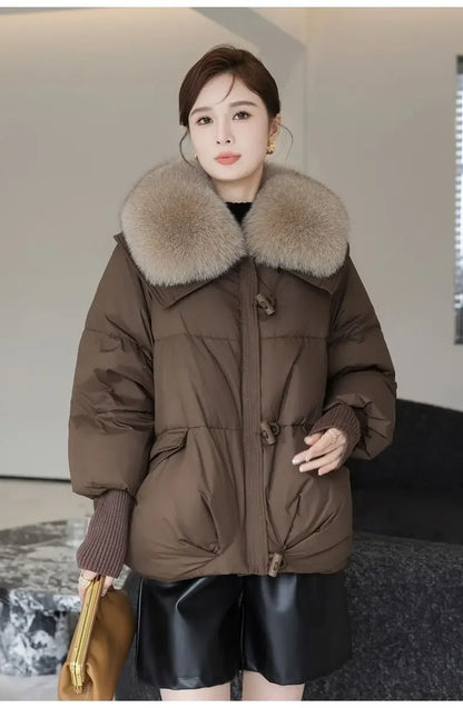 Stylish Khaki Coat, Detachable Collar
