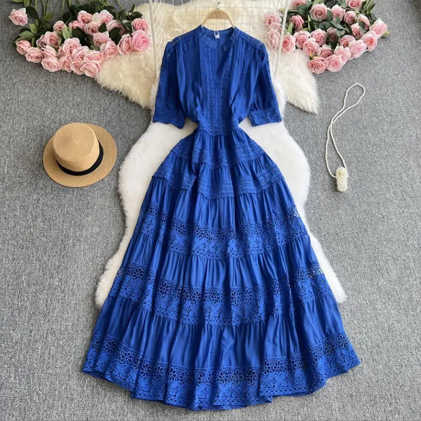 French Elegant Lace Embroidery Dress