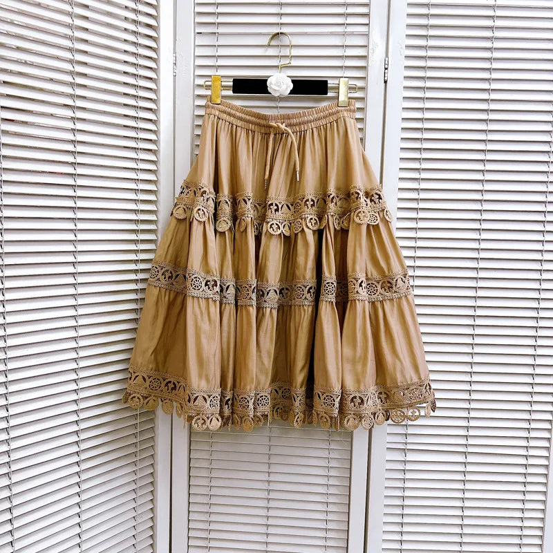 Chic Cotton Hollow Out 2-Piece Top and Skirt