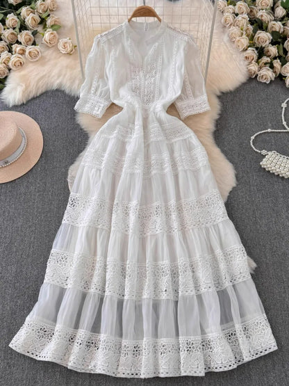 French Elegant Lace Embroidery Dress