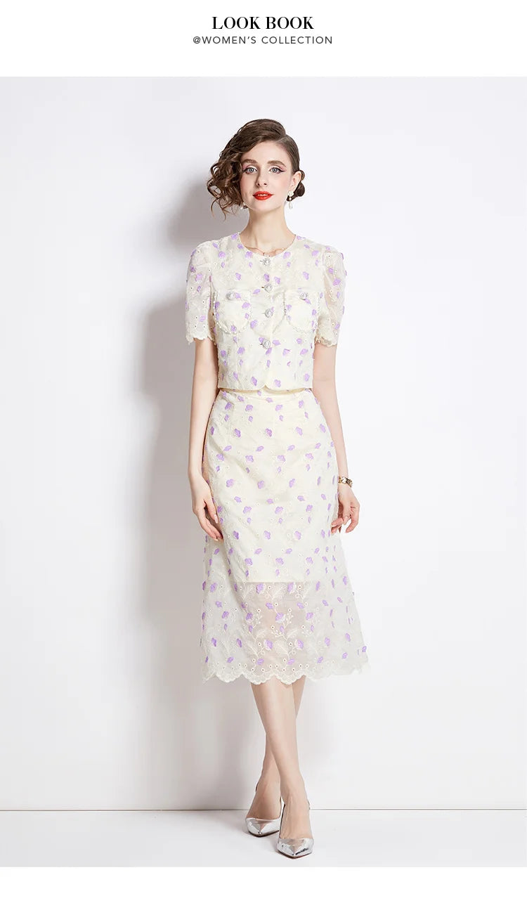 Pearls Embroidery Lace Two Piece Sets