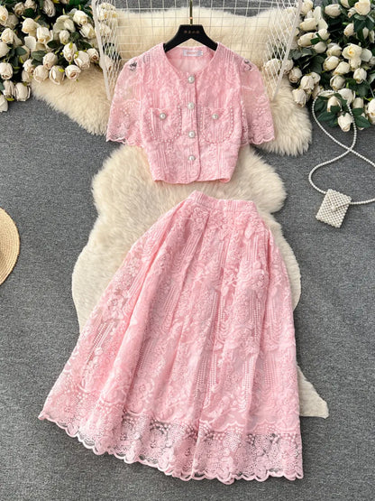 Summer Korean Two-Piece Lace Set
