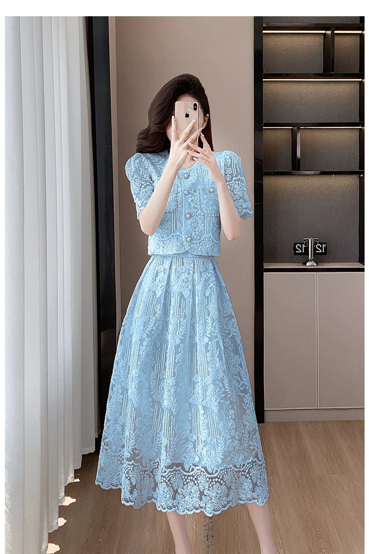 Pearls Embroidery Lace Two Piece Sets