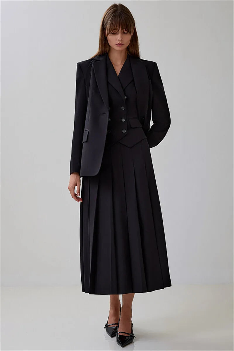 Absobe Elegant Blazer Pleated Long Skirt displayed on a mannequin