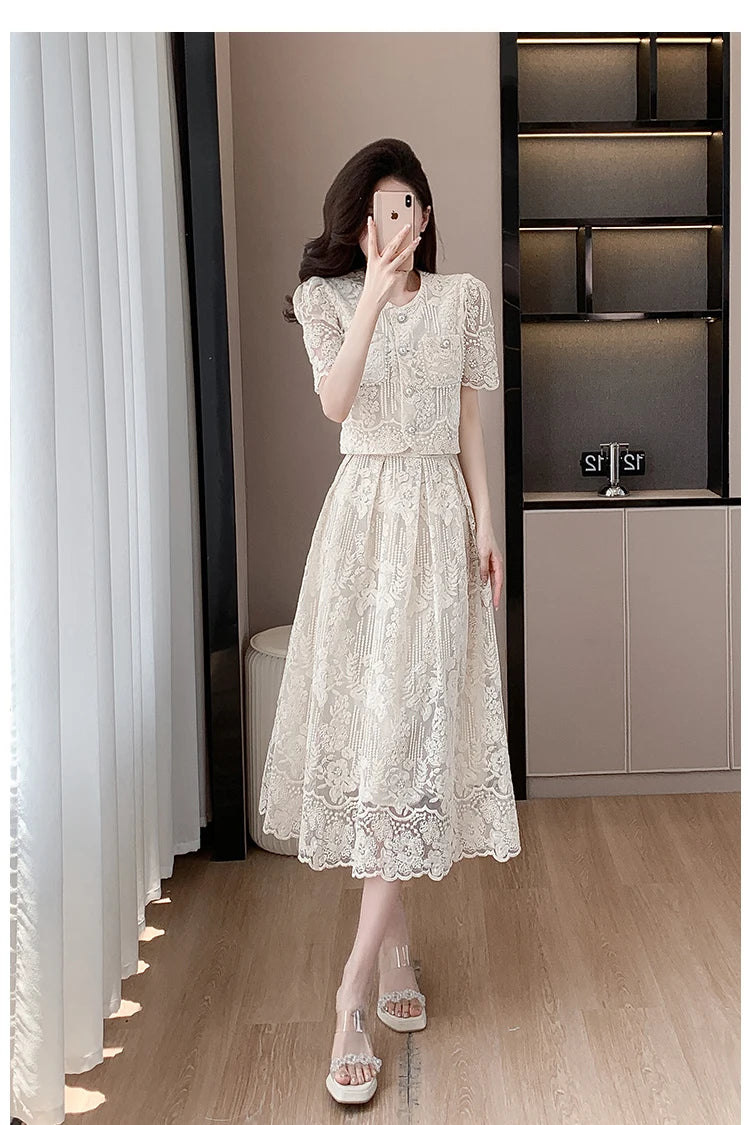 Pearls Embroidery Lace Two Piece Sets