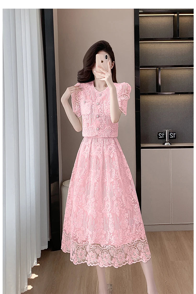 Pearls Embroidery Lace Two Piece Sets