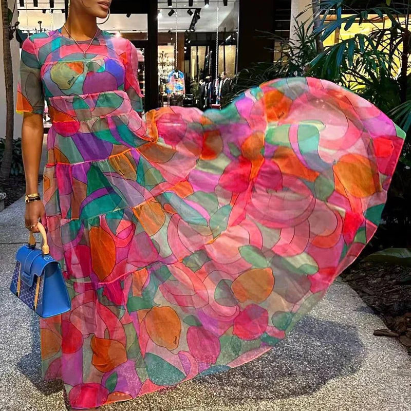 Boho Style Printed Vintage Maxi Dress