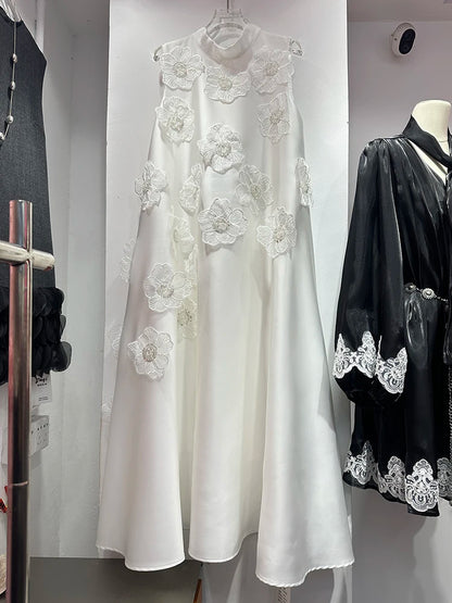 3D Floral Embroidered Flared Sleeveless Designer Dress