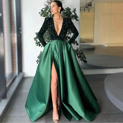 Customized Green  Bling Sequins Long Formal Dress Close-up
