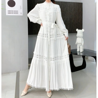 Elegant Hollow Out Hook Flower Lantern Sleeves Dresses