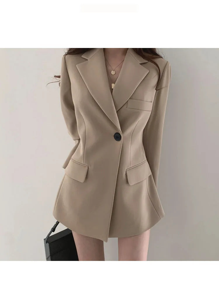 Textured women's blazer coat in soft pastel for office wear