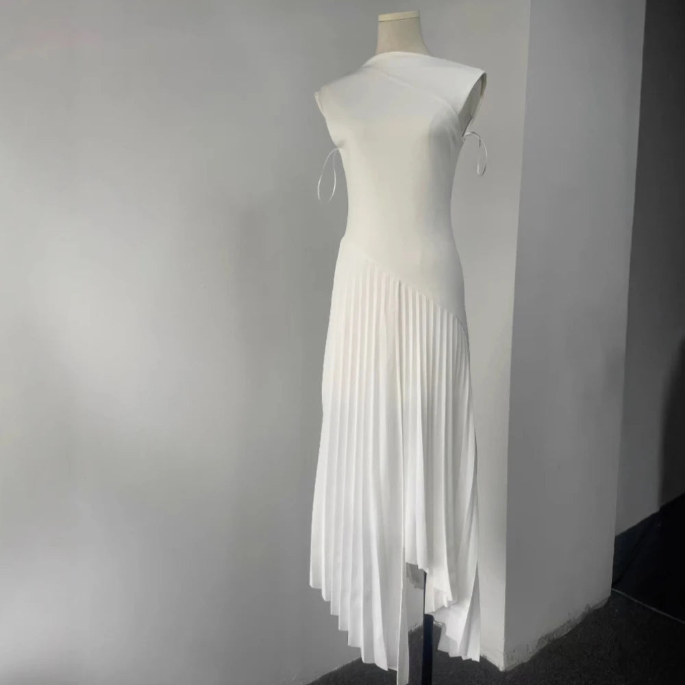 Elegant Diagonal Neck Midi Dresses