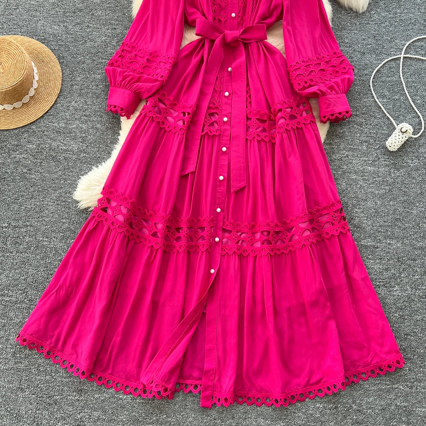 Elegant Hollow Out Hook Flower Lantern Sleeves Dresses