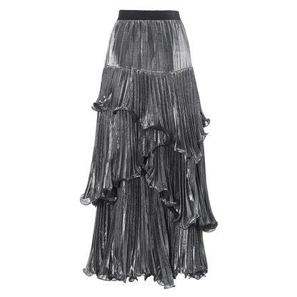 Spliced Ruffles Asymmetrical Skirt Female with trendy accessories.