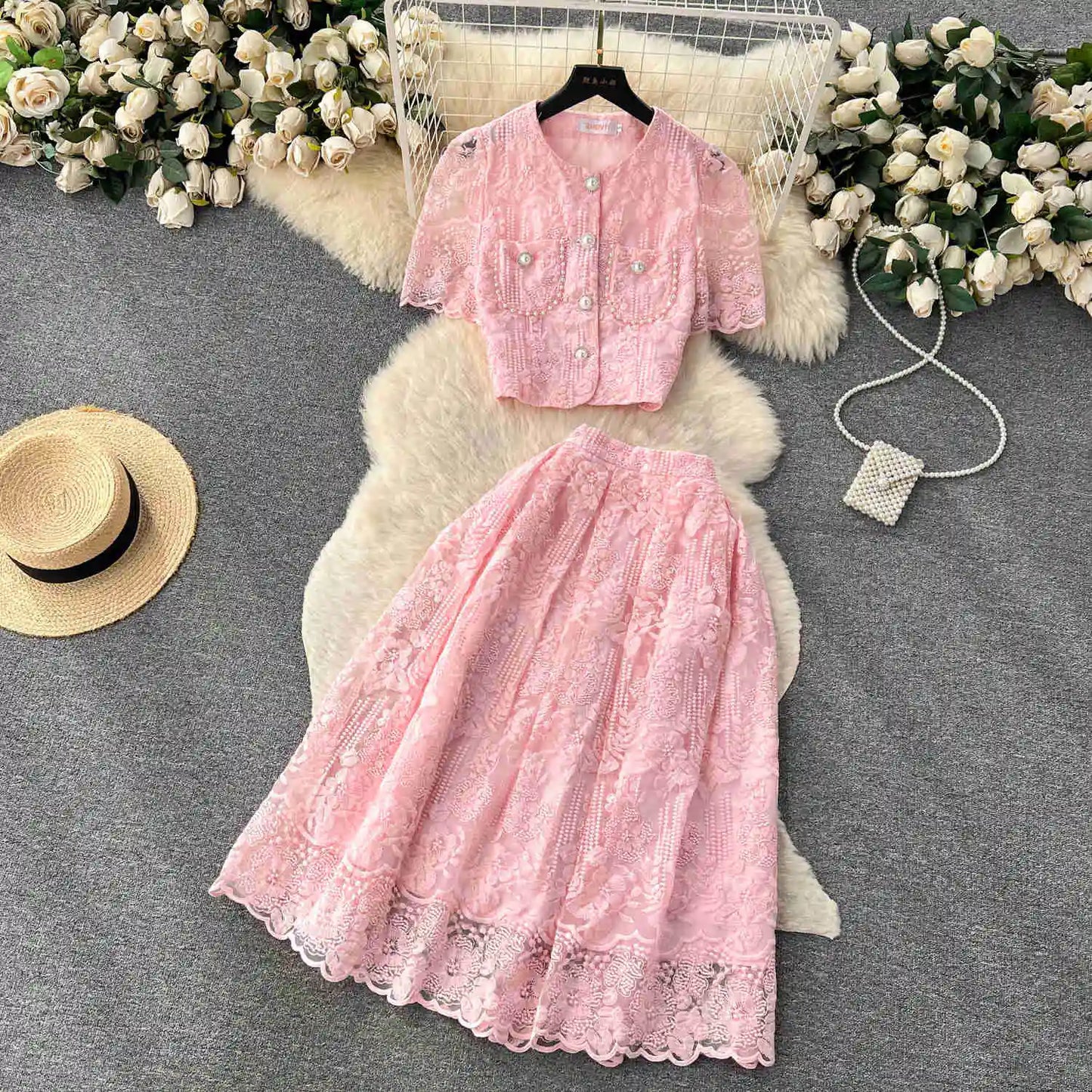 Summer Korean Two-Piece Lace Set