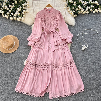 Elegant Hollow Out Hook Flower Lantern Sleeves Dresses