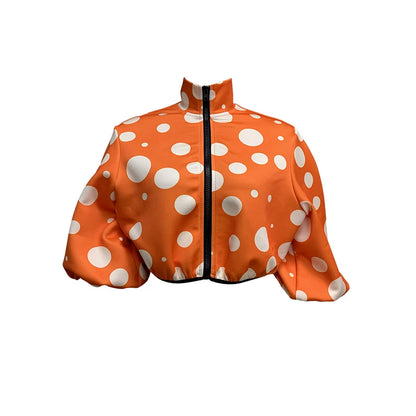 Turtleneck Short Jacket Stylish Flower Print Zipper Jackets