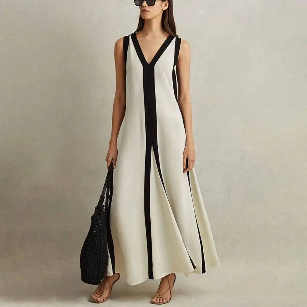 Front view of the Elegant V-neck Maxi Dress
