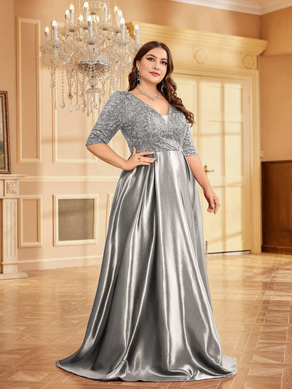 Luxury satin evening gown with a flattering neckline