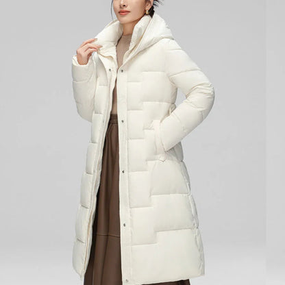 Stylish long outwear with hood and full-length sleeves for women