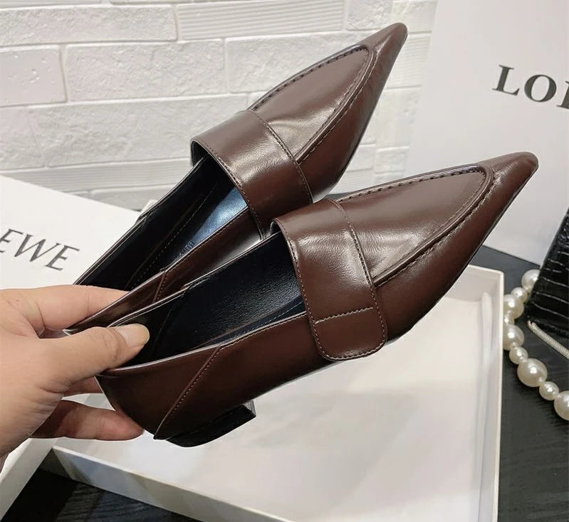 Comfortable leather pointed toe flats for daily use.
