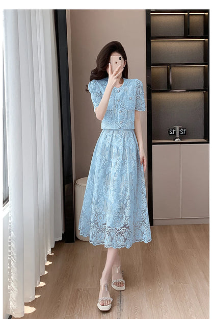 Pearls Embroidery Lace Two Piece Sets