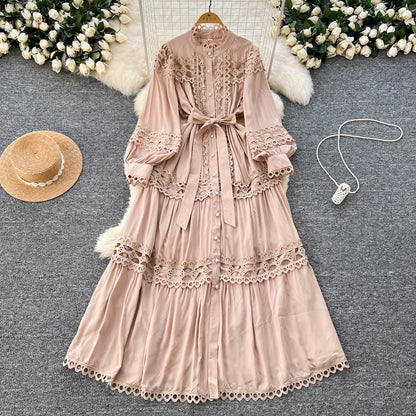 Elegant Hollow Out Hook Flower Lantern Sleeves Dresses