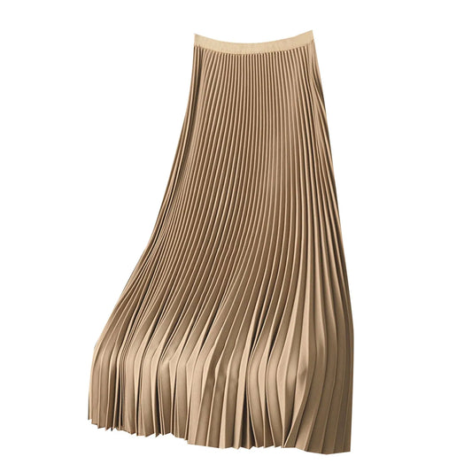 Full front view of the Elegant Elastic Waist Long Pleated Skirt
